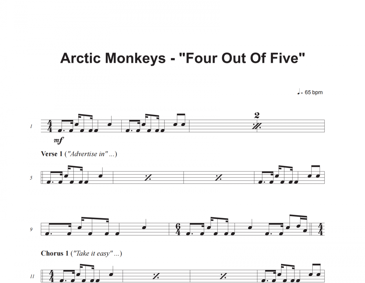 Four Out Of Five鼓谱 Arctic Monkeys《Four Out Of Five》架子鼓|爵士鼓|鼓