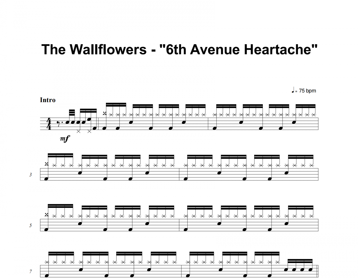 6th Avenue Heartache鼓谱 The Wallflowers《6th Avenue Heartache》