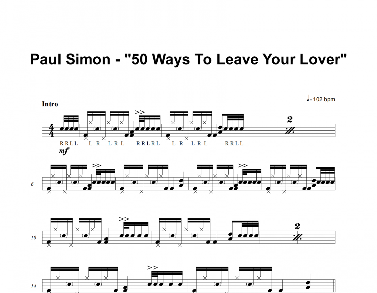 50 Ways to Leave Your Lover鼓谱 Paul Simon-50 Ways to Leave Yo