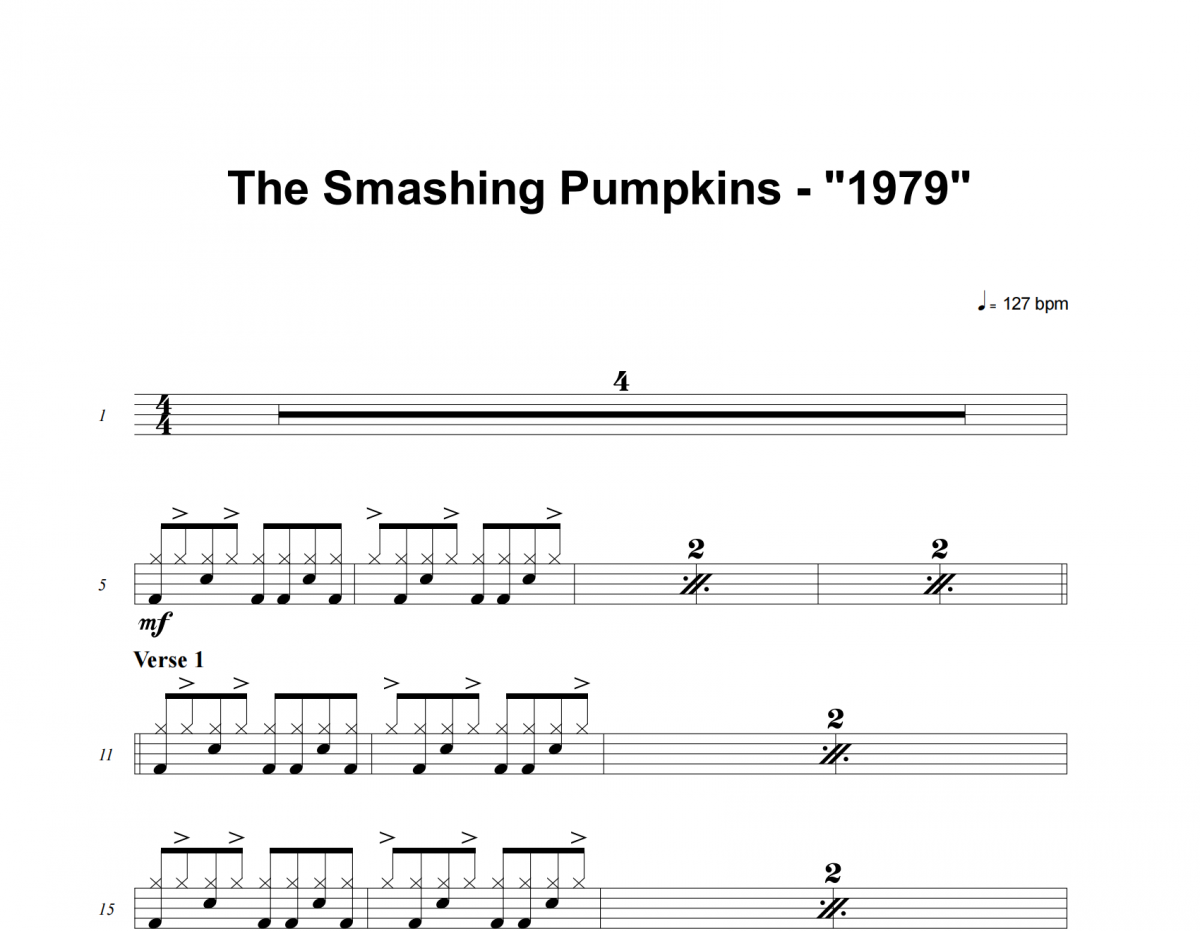 1979鼓谱 The Smashing Pumpkins《1979》架子鼓鼓谱