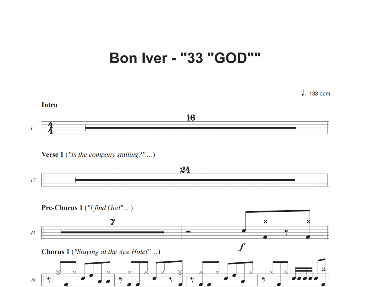 33 GOD鼓谱 Bon Iver《33 GOD》架子鼓|爵士鼓|鼓谱