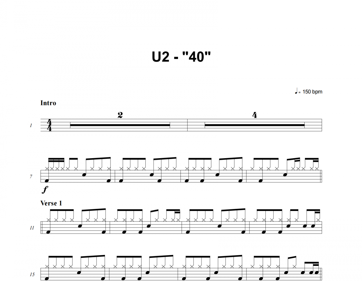 40鼓谱 U2《40》架子鼓|爵士鼓|鼓谱