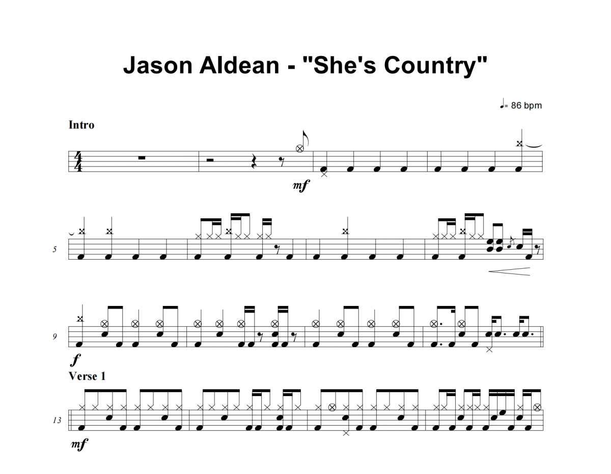 She's Country鼓谱 Jason Aldean《She's Country》架子鼓|爵士鼓|鼓谱