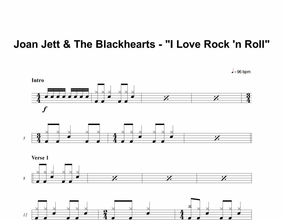 I Love Rock 'n Roll鼓谱 Joan Jett & The Blackhearts《I Love Roc