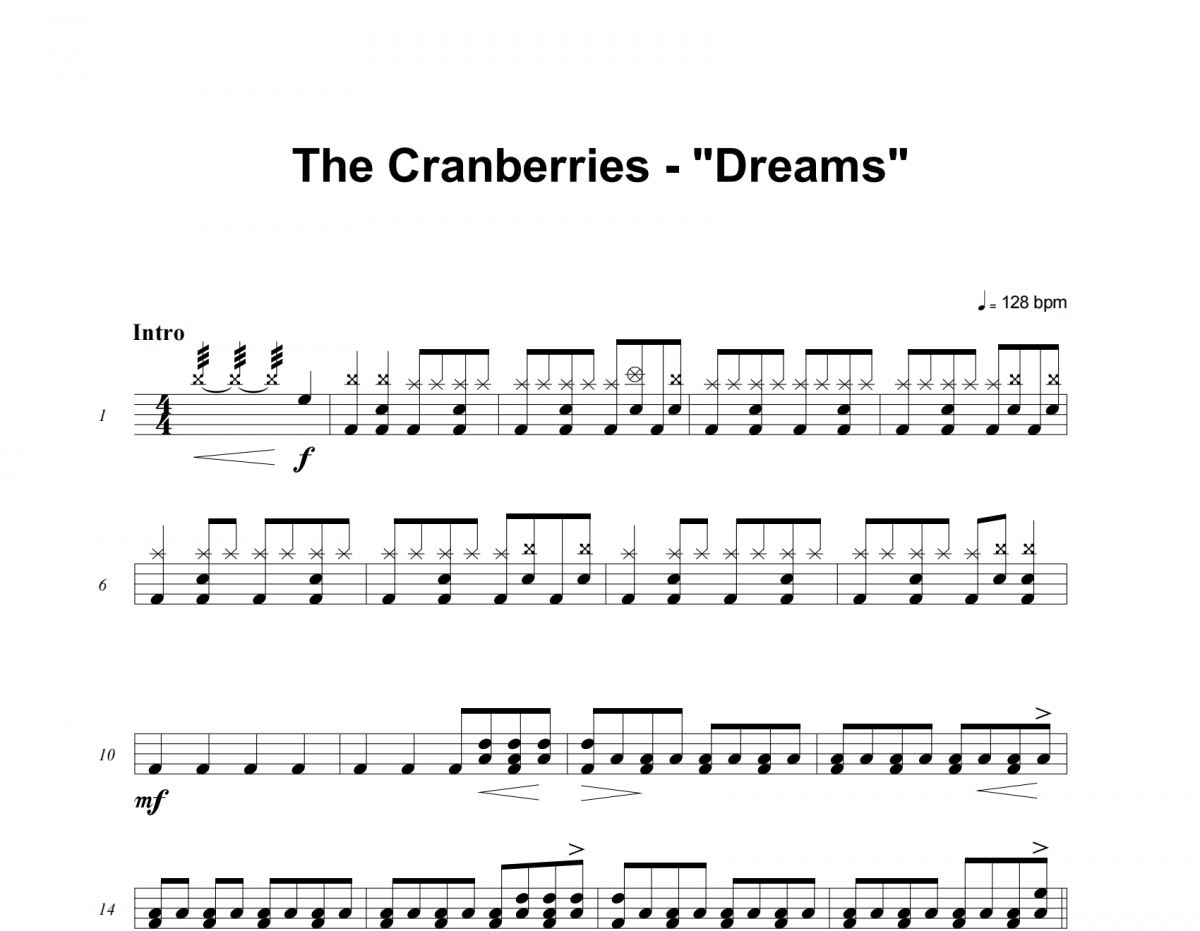 Dreams鼓谱 The Cranberries《Dreams》架子鼓|爵士鼓|鼓谱