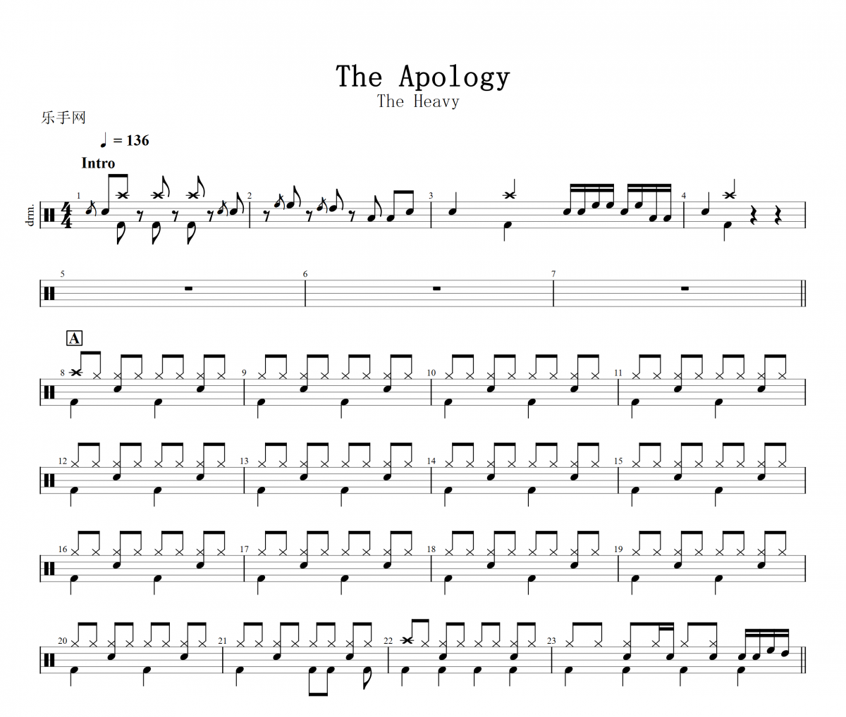 The Apology鼓谱 The Heavy 《The Apology》架子鼓|爵士鼓|鼓谱+动态视频
