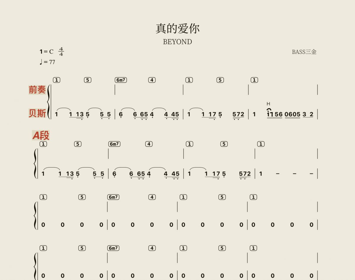 真的爱你贝斯谱 beyond《真的爱你》四线谱|贝斯谱