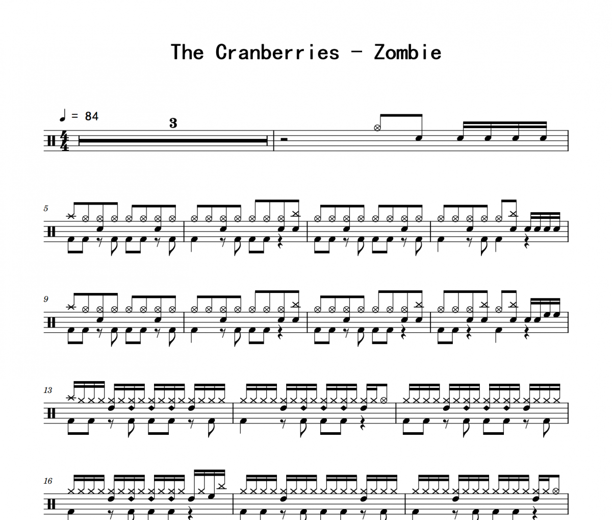 The Cranberries《Zombie》架子鼓|爵士鼓|鼓谱