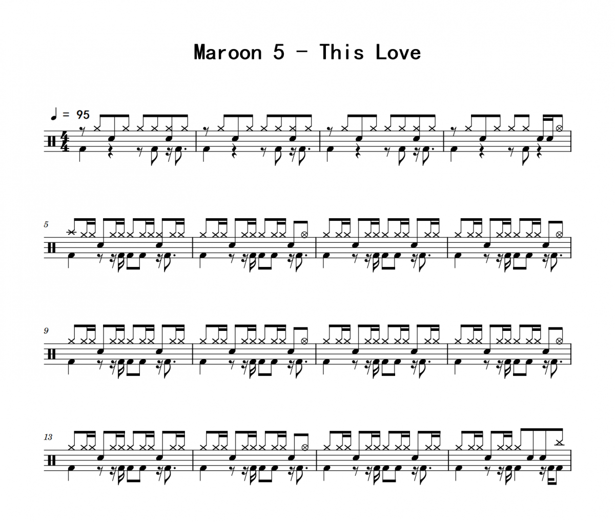 This Love鼓谱 Maroon 5《This Love》架子鼓|爵士鼓|鼓谱