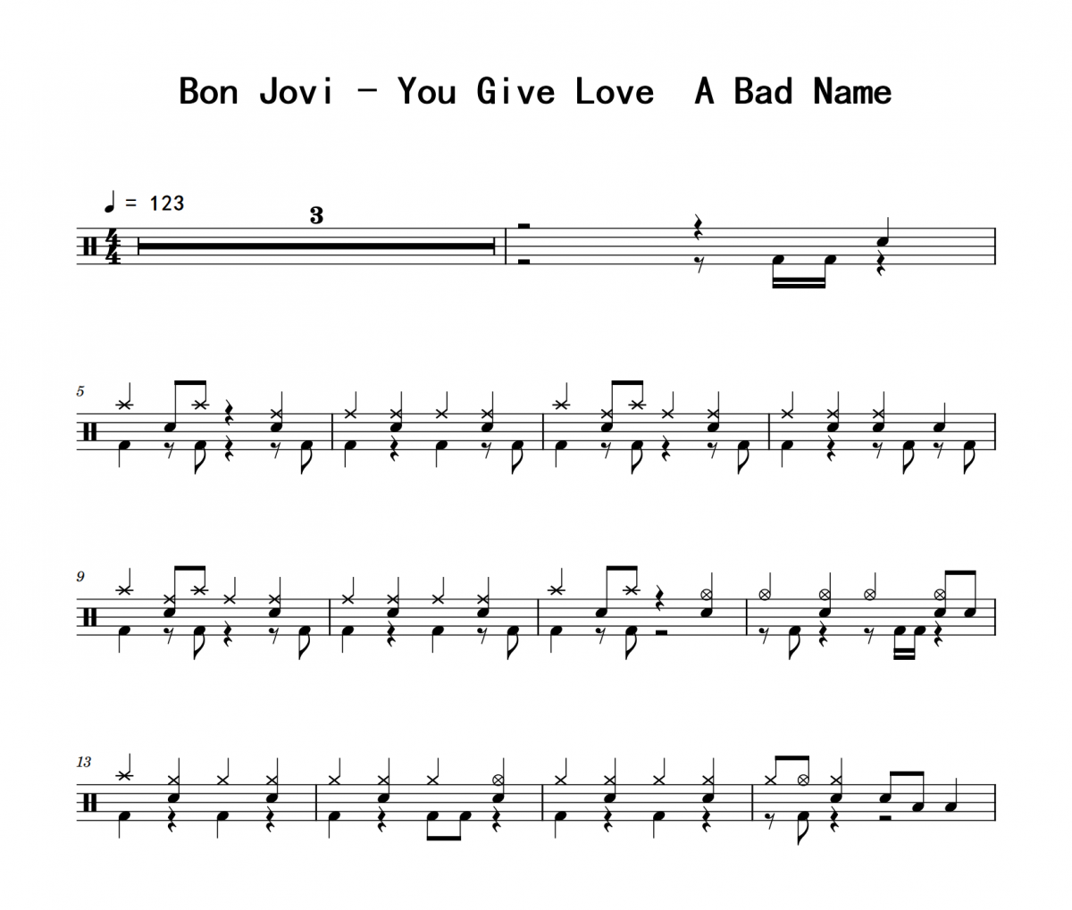 You Give Love  A Bad Name鼓谱 Bon Jovi《You Give Love  A Bad Na