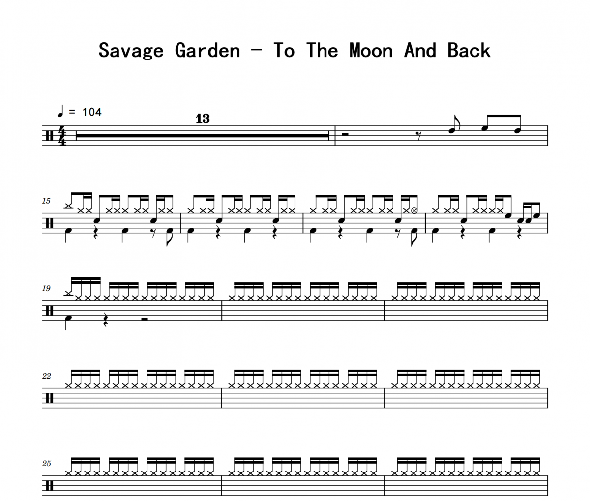 To The Moon And Back鼓谱 Savage Garden《To The Moon And Back》架子