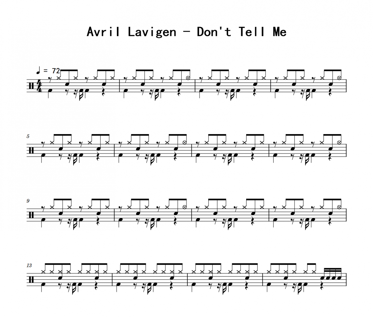 Don't Tell Me鼓谱 Avril Lavigen《Don't Tell Me》架子鼓|爵士鼓|鼓谱