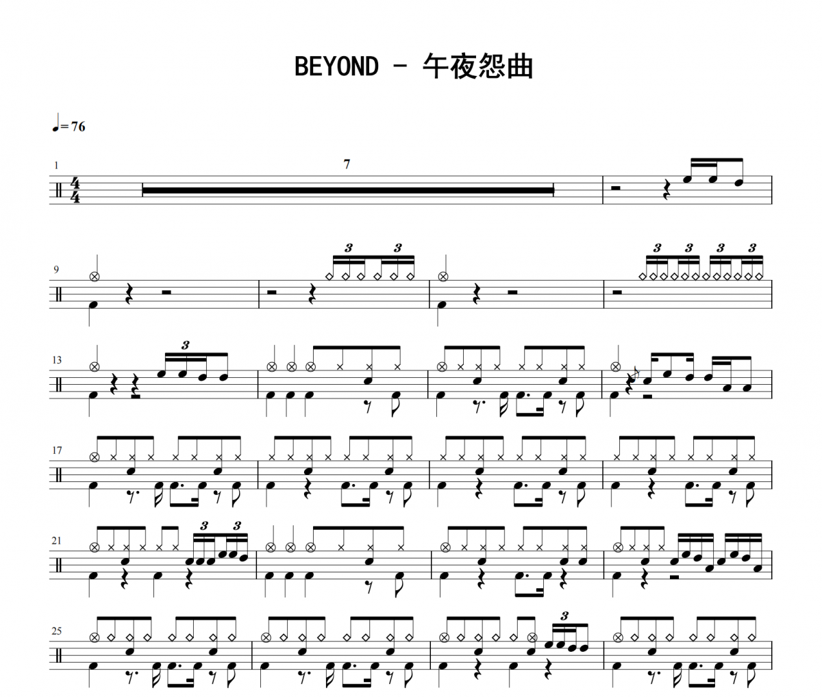 BEYOND《午夜怨曲》架子鼓|爵士鼓|鼓谱 举个例子发布