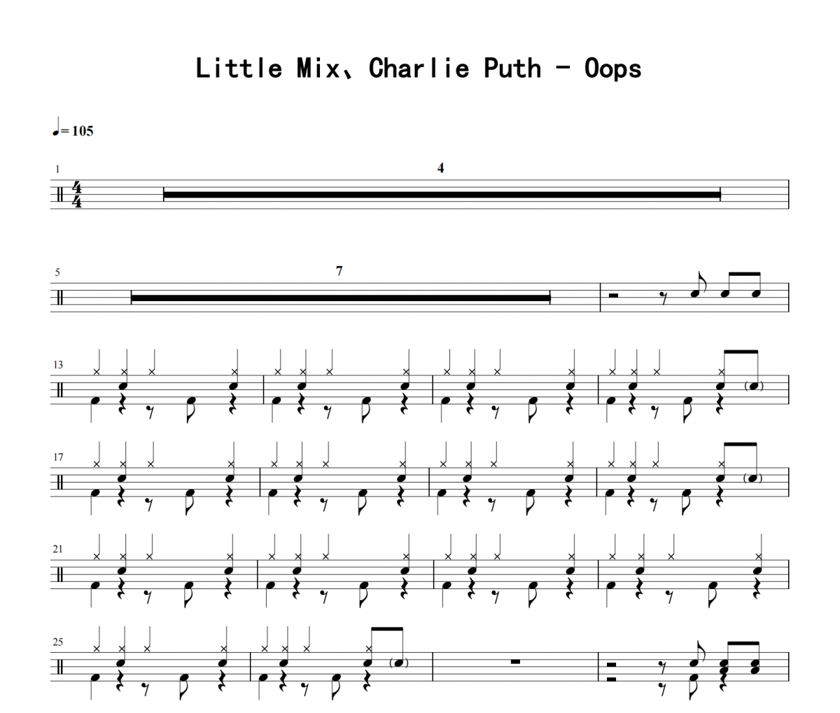 Little Mix、Charlie Puth-Oops架子鼓|爵士鼓|鼓谱 积极处世发布