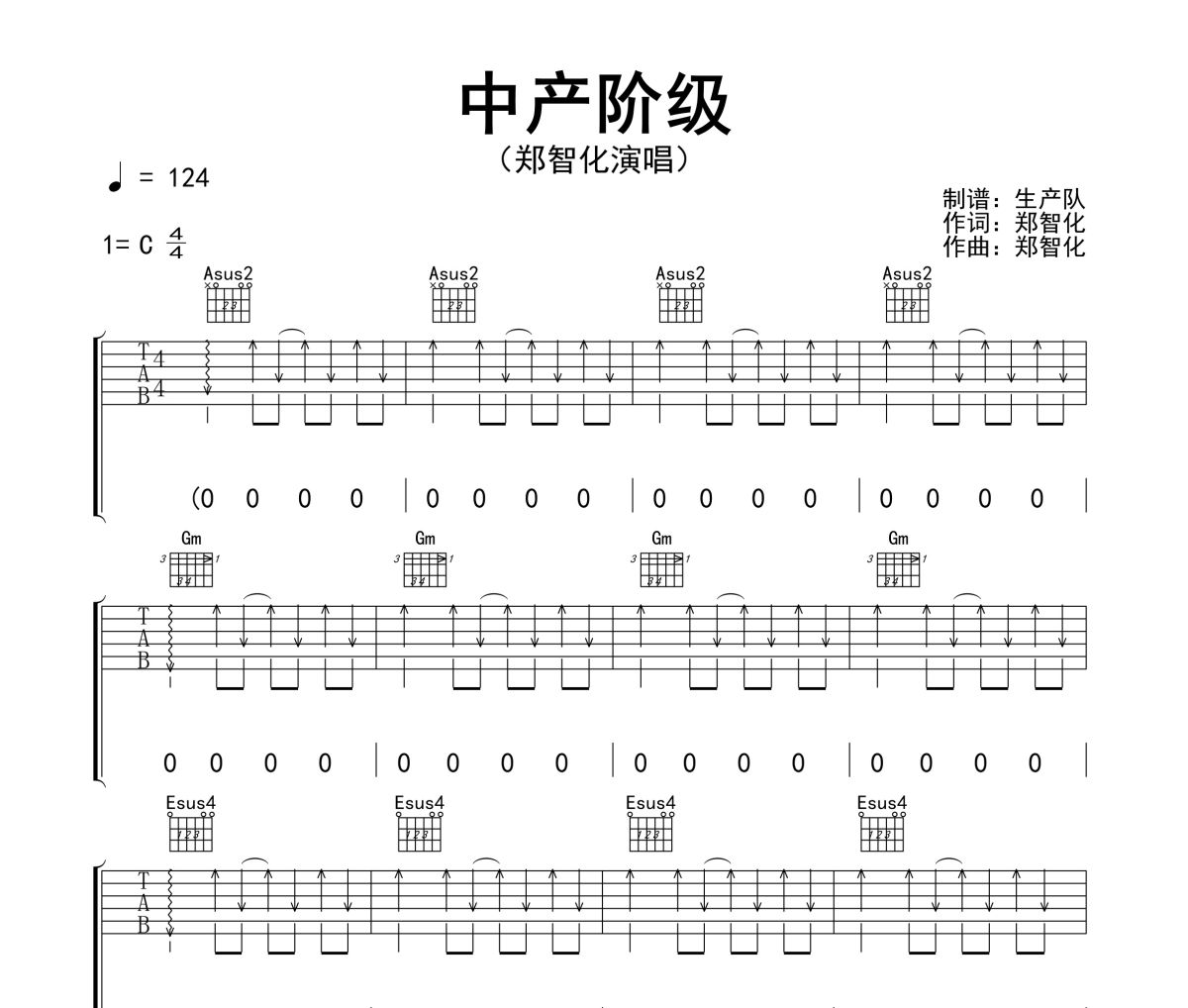 中产阶级吉他谱 郑智化《中产阶级》六线谱C调吉他谱