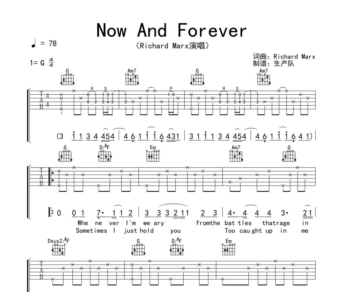 Now and Forever吉他谱 Richard Marx《Now and Forever》六线谱|吉他谱