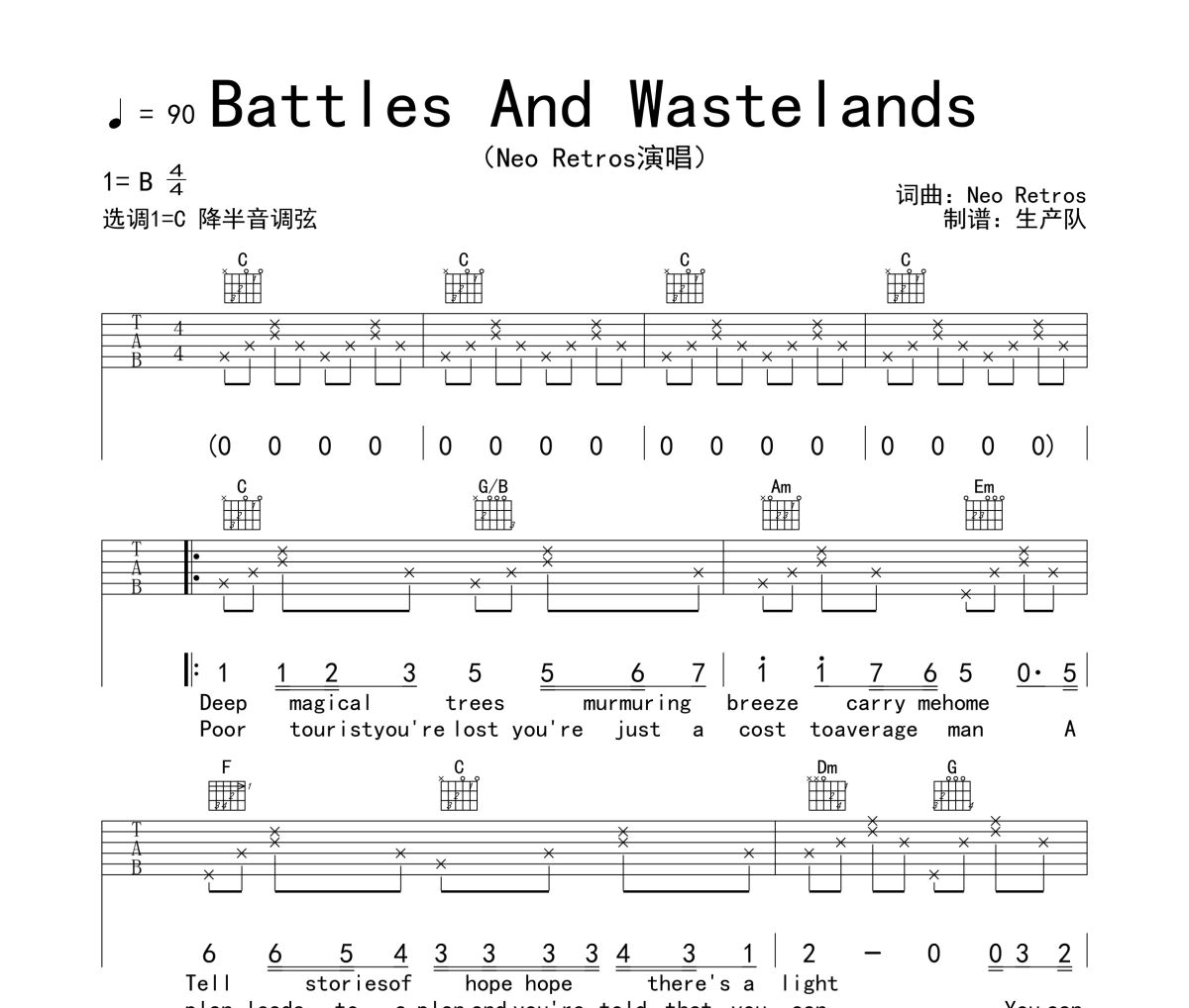 Battles and Wastelands吉他谱 Neo Retros《Battles and Wastelands》