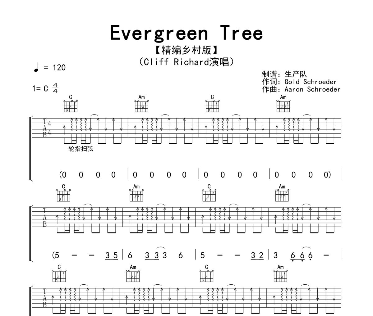 Evergreen Tree吉他谱 Cliff Richard《Evergreen Tree》六线谱|吉他谱