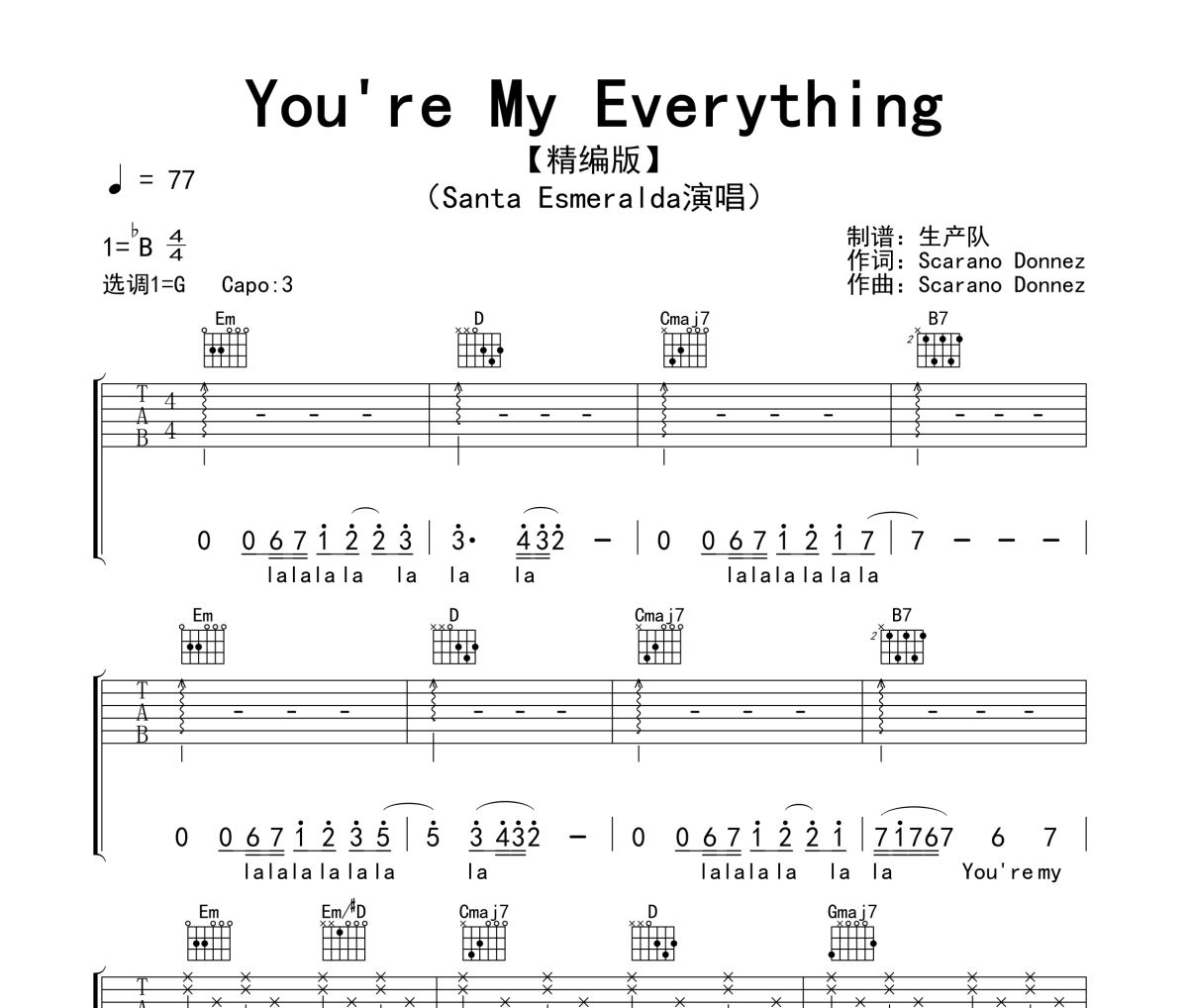 You're My Everything吉他谱 Santa Esmeralda《You're My Everything