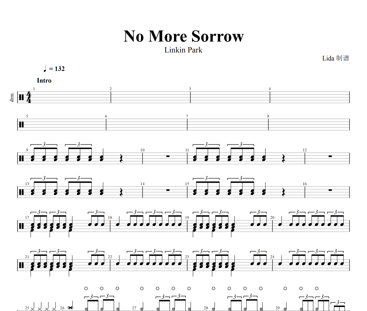 No More Sorrow鼓谱 Linkin Park《 No More Sorrow》架子鼓|爵士鼓|鼓谱+动态视频