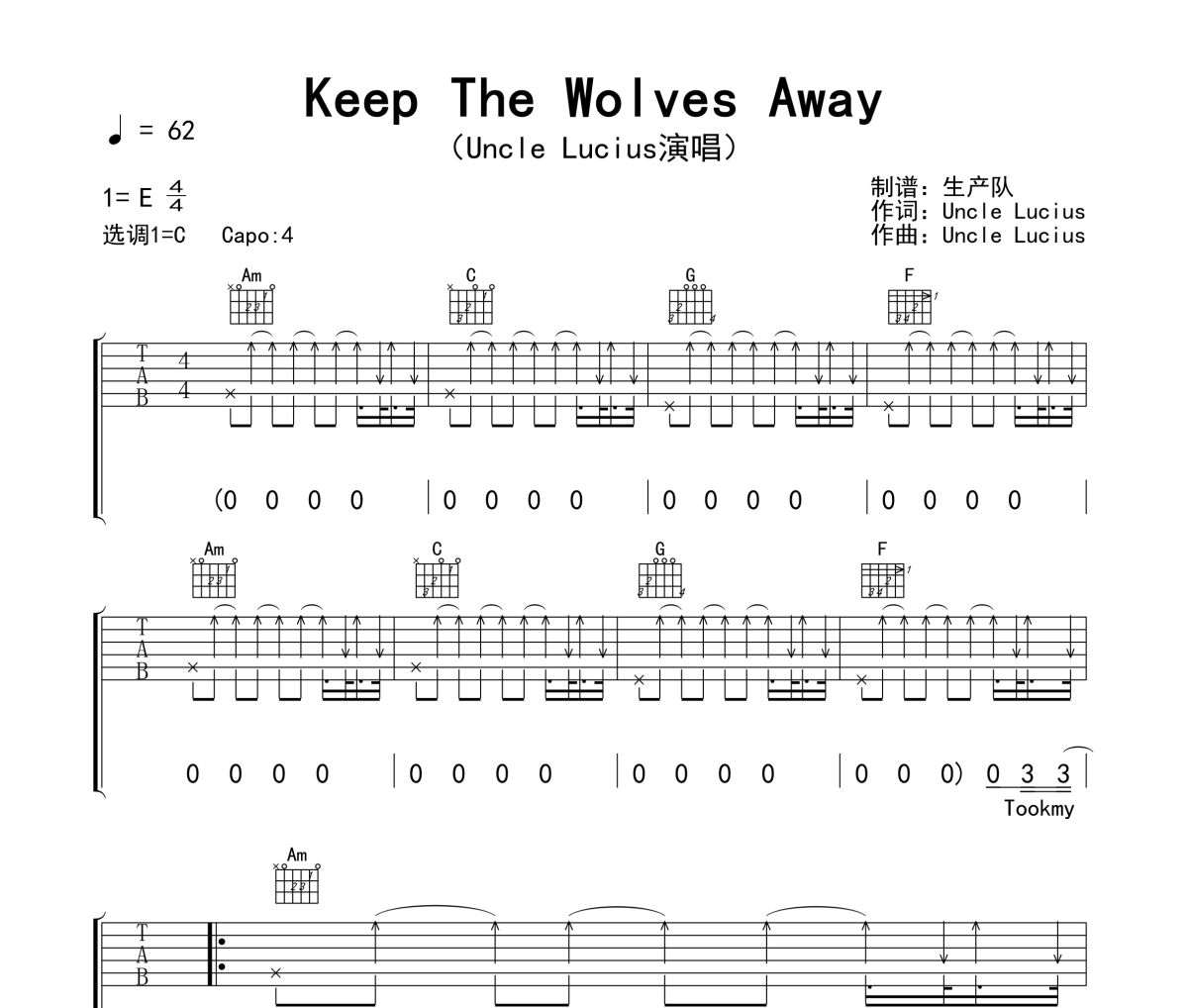 Keep The Wolves Away吉他谱 Uncle Lucius-Keep The Wolves Away六线谱