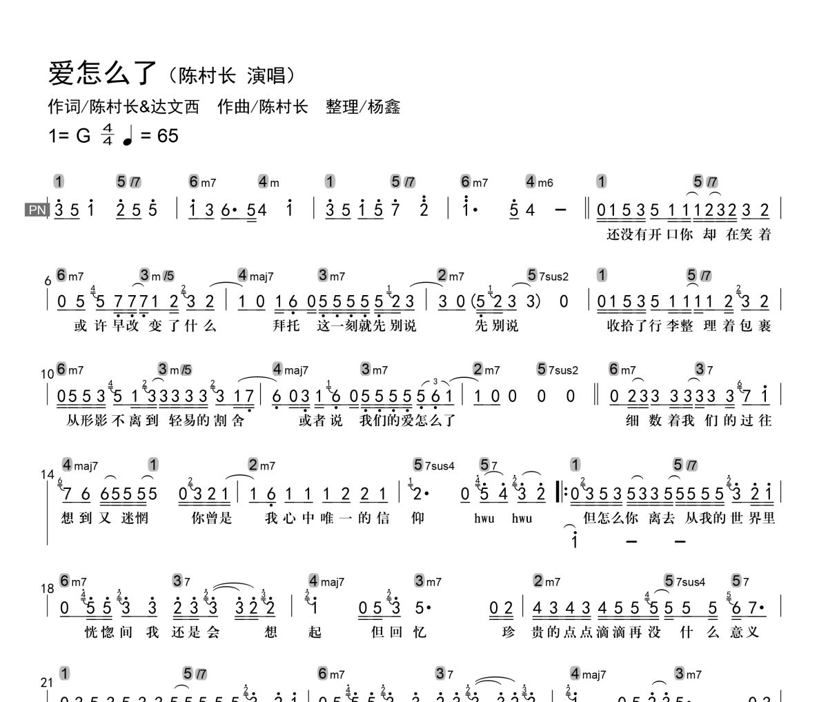 爱怎么了简谱 陈村长《爱怎么了》简谱