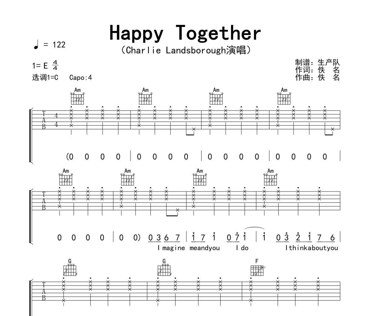 Happy Together吉他谱 Charlie Landsborough《Happy Together》六线谱|吉他