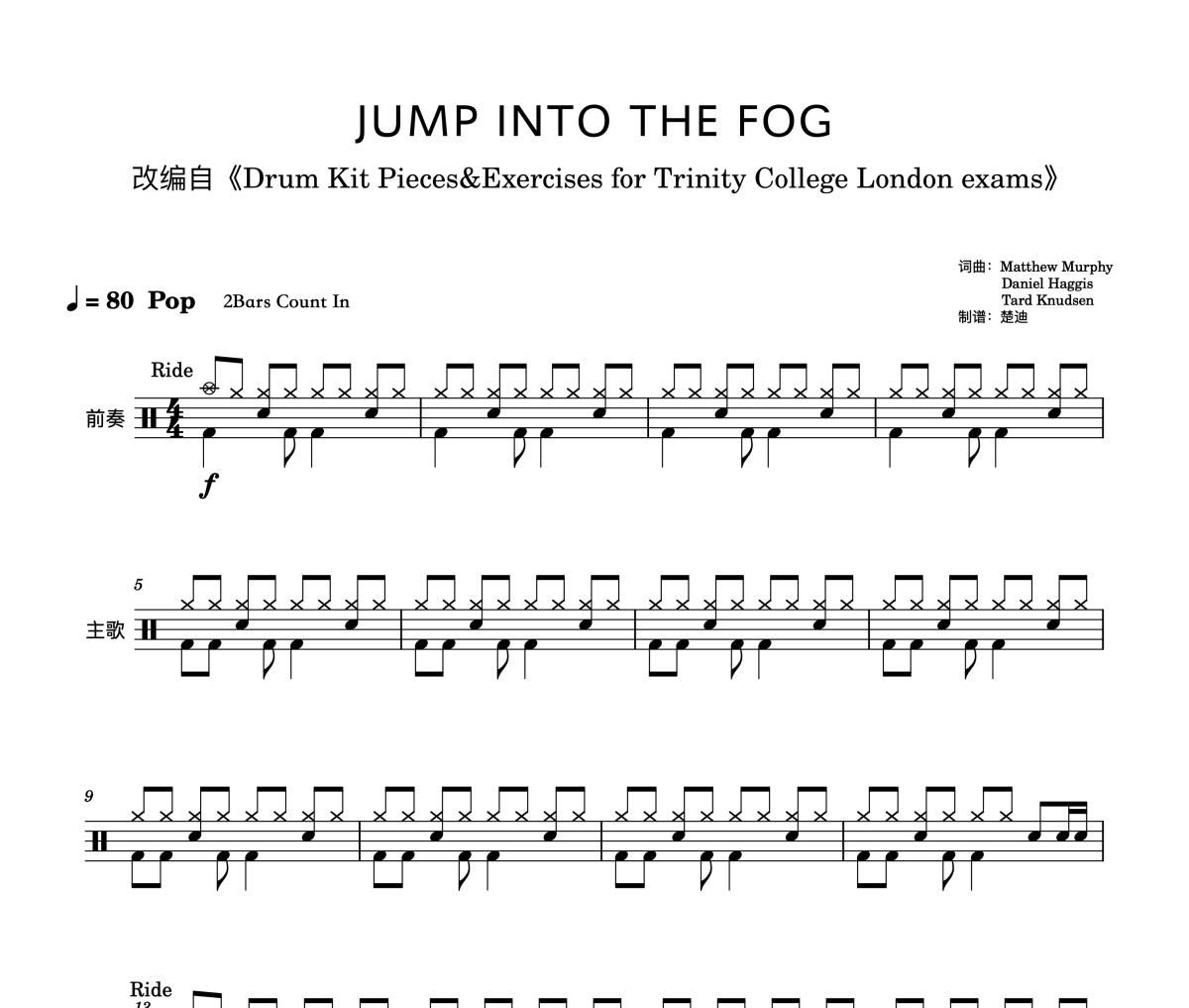 圣三一《圣三一入门曲jump into the fog一级》架子鼓|爵士鼓|鼓谱