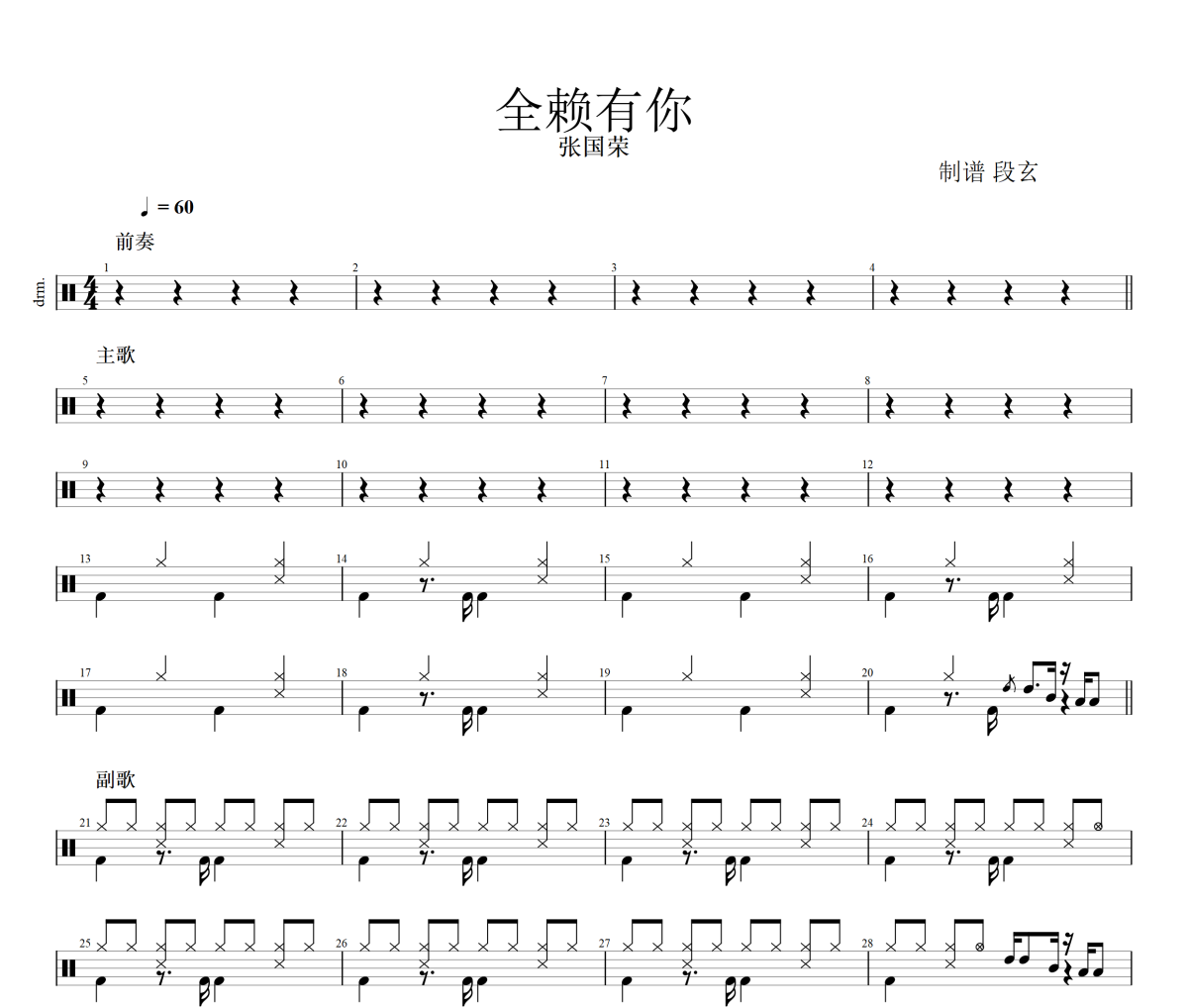 全赖有你鼓谱 张国荣《全赖有你》架子鼓|爵士鼓|鼓谱