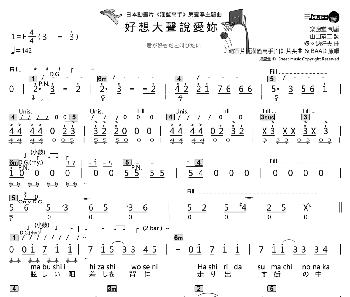 好想大声说爱你简谱 BAAD-好想大声说爱你(灌篮高手主题曲)简谱