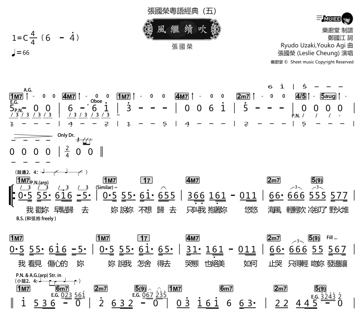 风继续吹简谱 张国荣《风继续吹》简谱C调