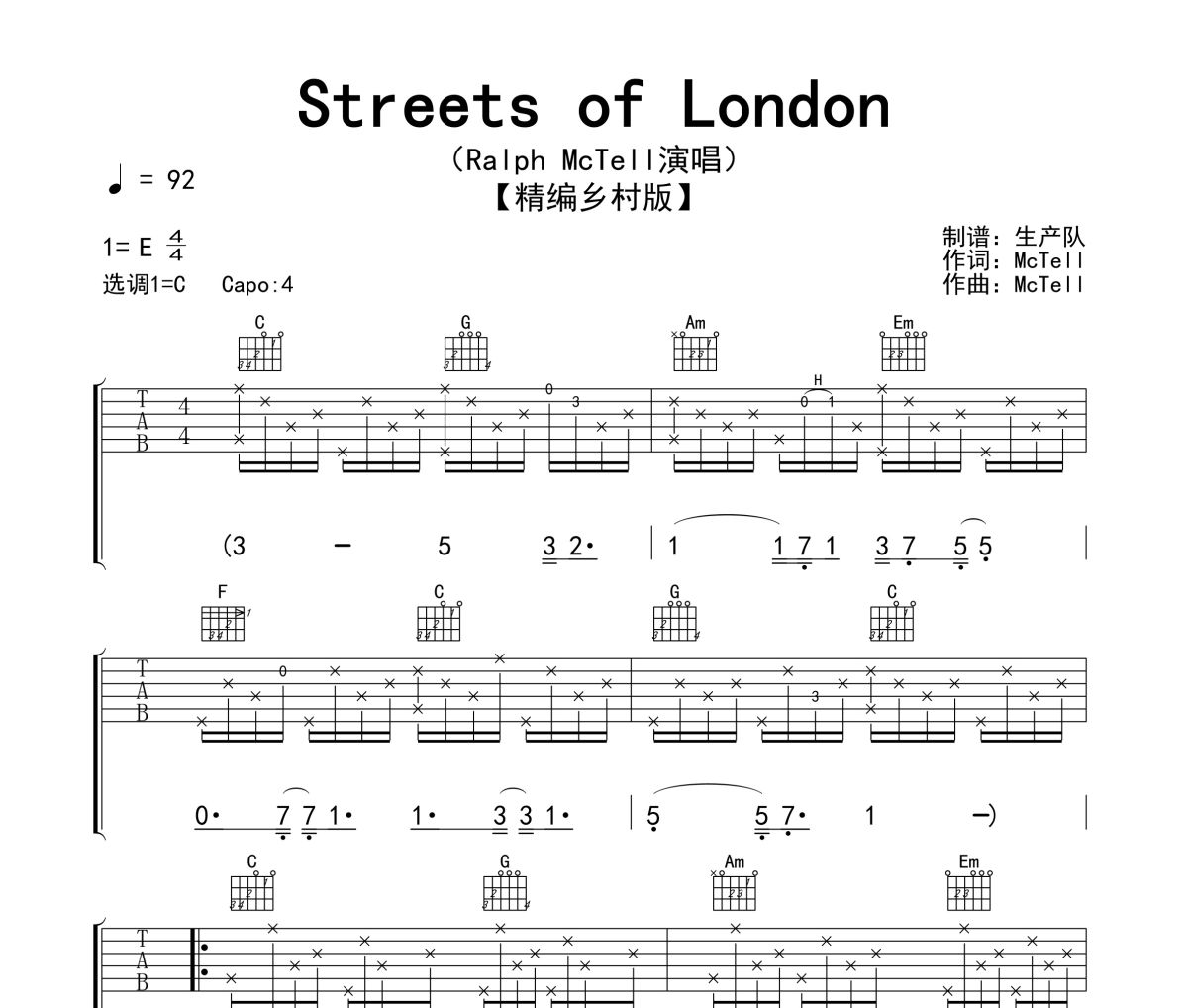 Streets of London吉他谱 Ralph McTell 《Streets of London》六线谱|吉他谱