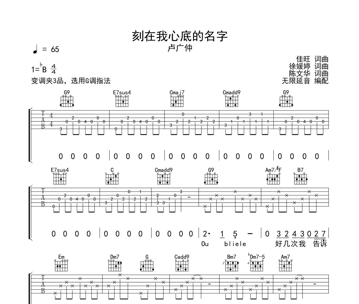 那艺娜-爱如火六线谱吉他谱 无限延音制谱