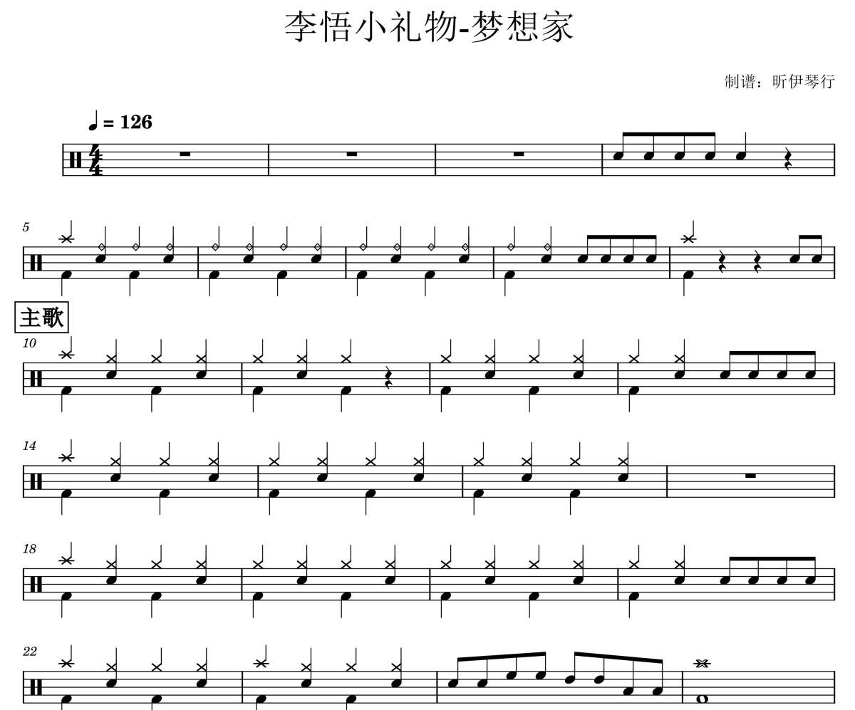 梦想家鼓谱 李悟小礼物-2级曲目-梦想家爵士鼓谱+动态视频