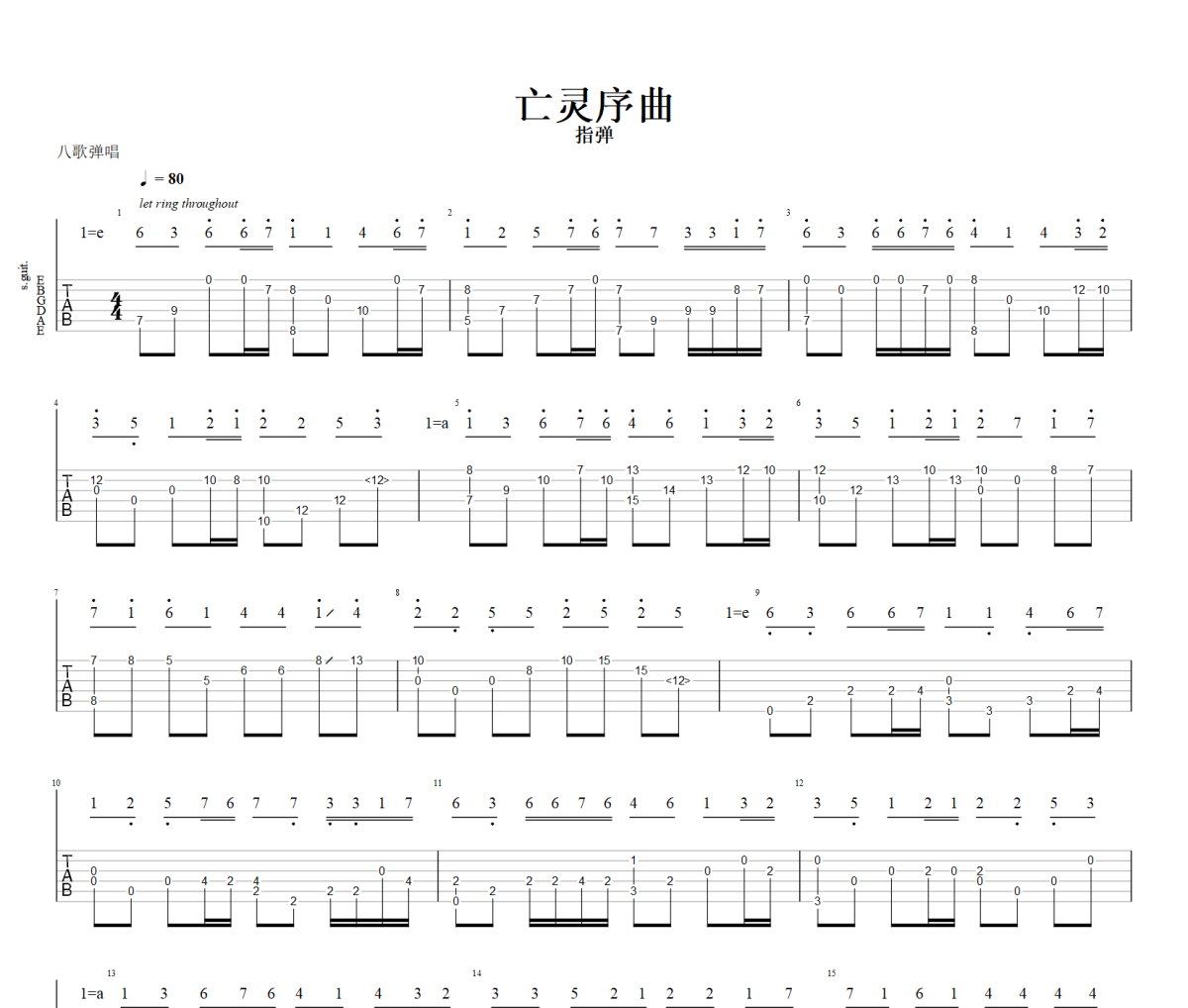 亡灵序曲吉他谱 Roger《亡灵序曲》六线谱E调独奏曲+动态视频