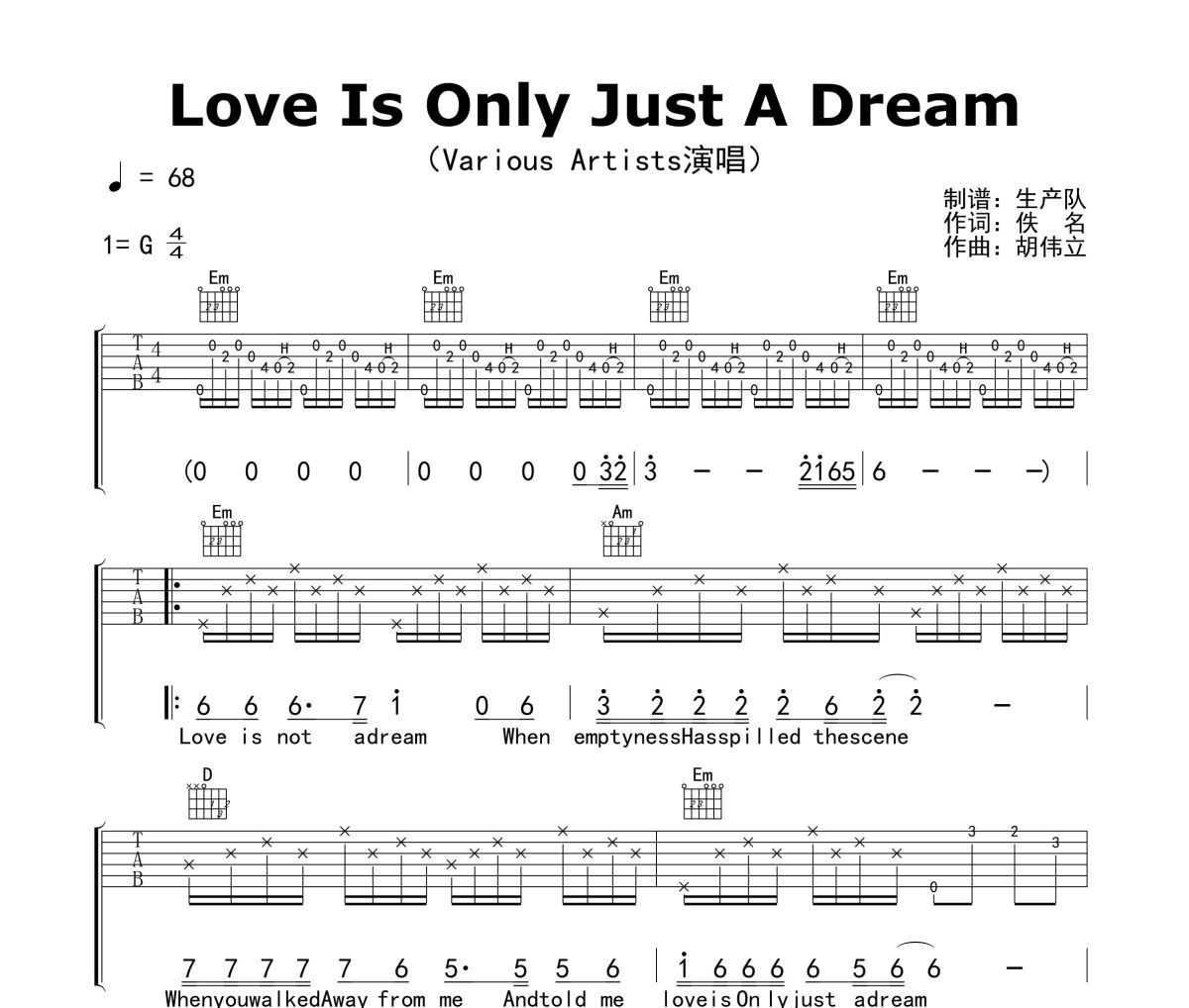 Love Is Only Just A Dream吉他谱 Various Artists《Love Is Only Ju
