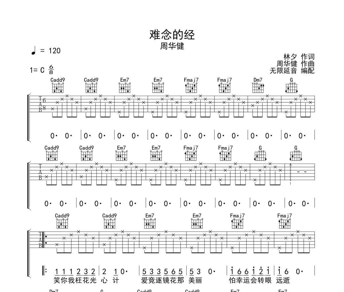 难念的经吉他谱 周华健-难念的经 六线谱 无限延音制谱