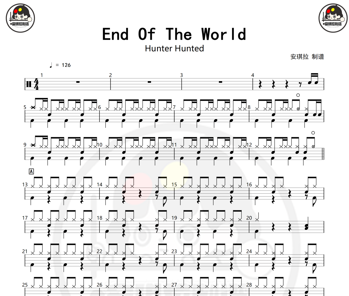 End Of The World鼓谱 Hunter Hunted《End Of The World》爵士鼓谱+动态视频 