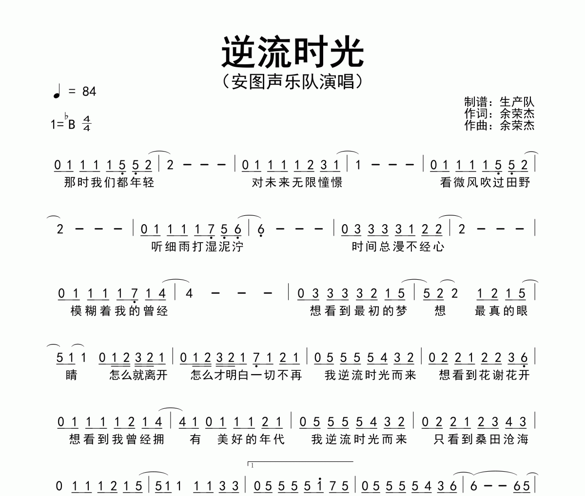 逆流时光简谱 安图声乐队《逆流时光》简谱降B调