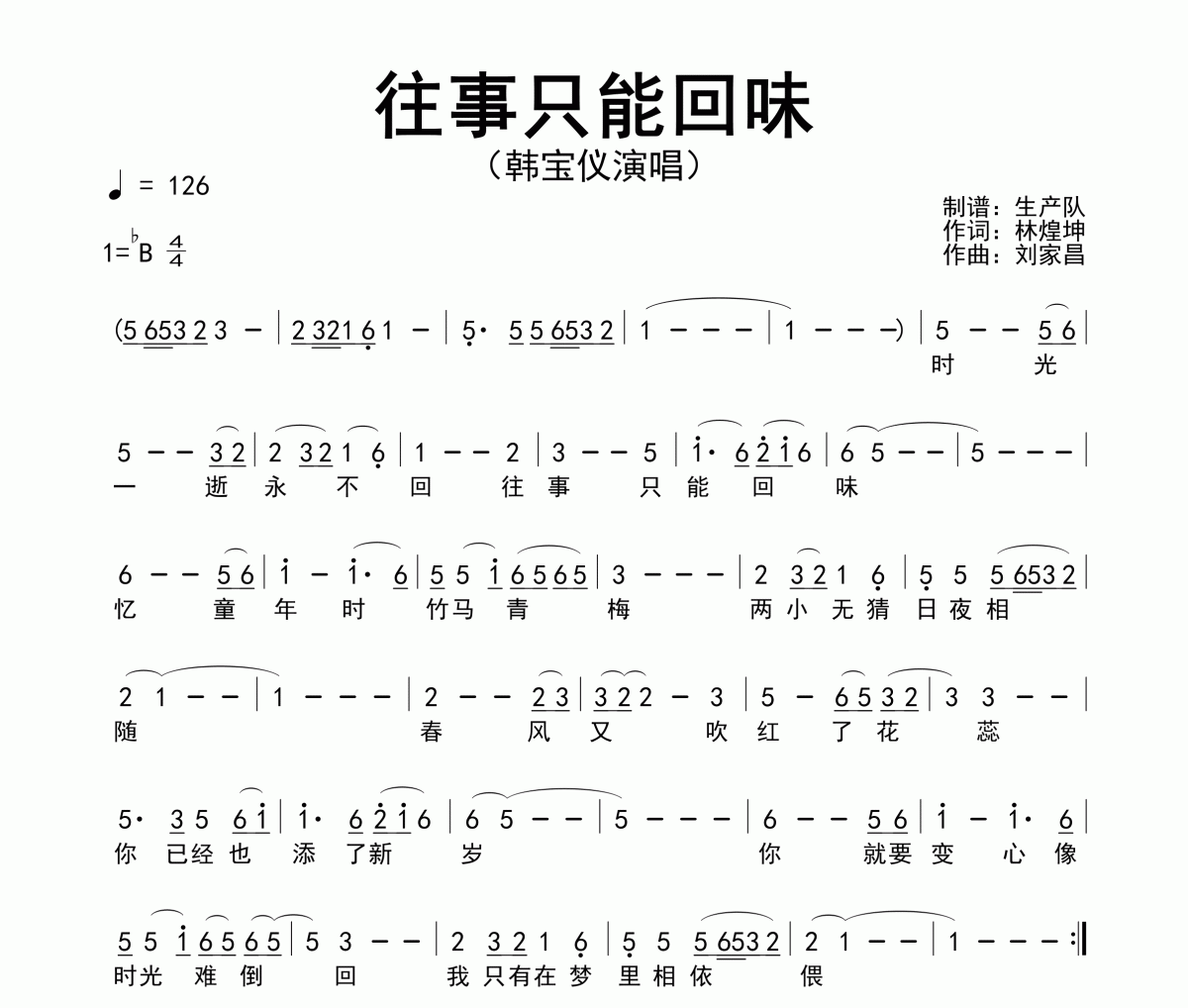 往事只能回味简谱 韩宝仪《往事只能回味》简谱降B调