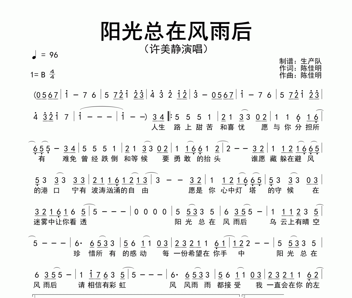 阳光总在风雨后简谱 许美静-阳光总在风雨后简谱调