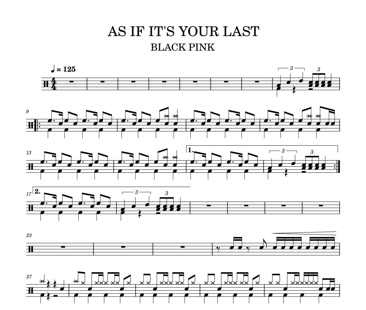 AS IF IT'S YOUR LAST鼓谱 BLACK PINK《AS IF IT'S YOUR LAST》架子鼓|爵