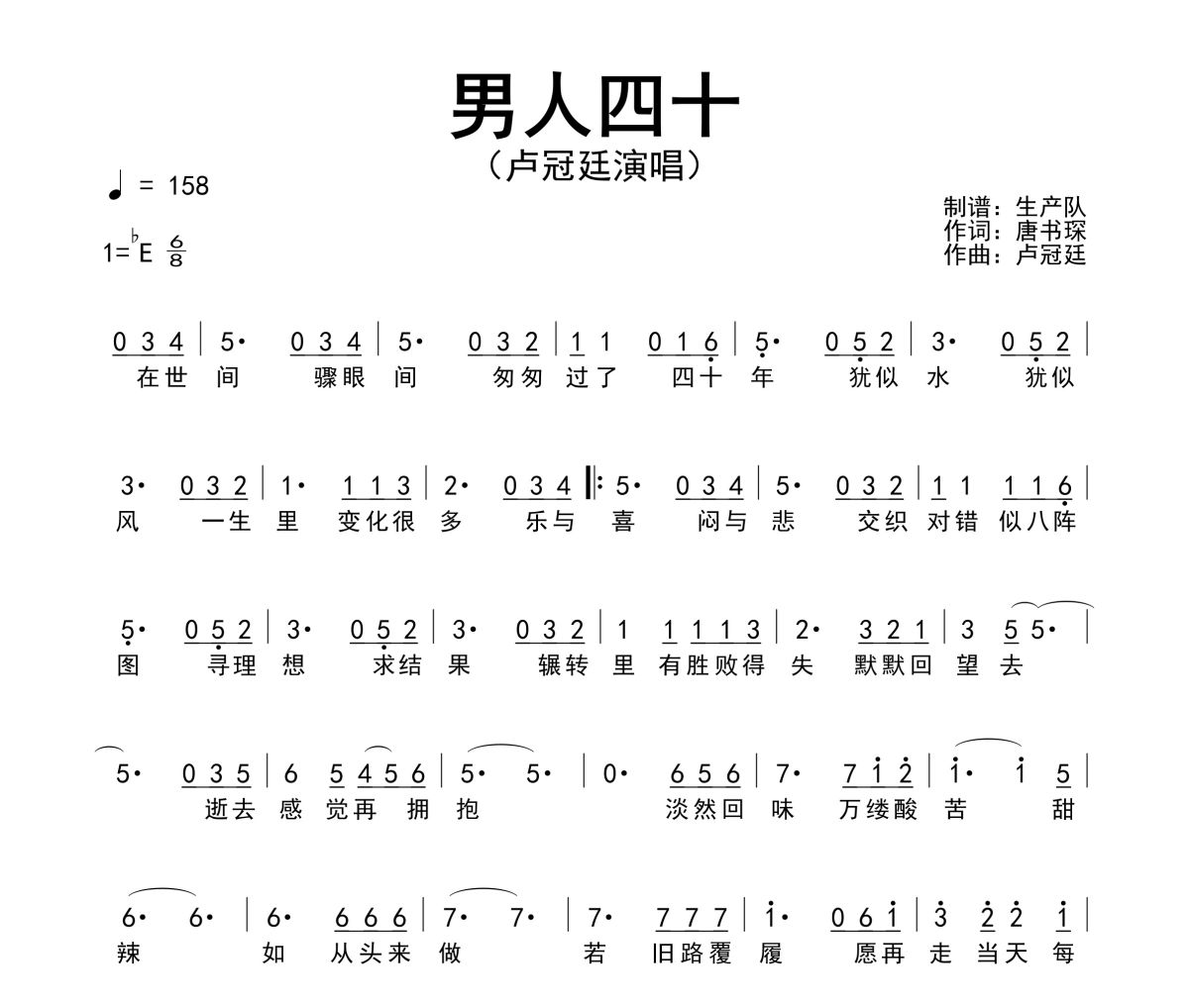 男人四十简谱 卢冠廷《男人四十》简谱降E调