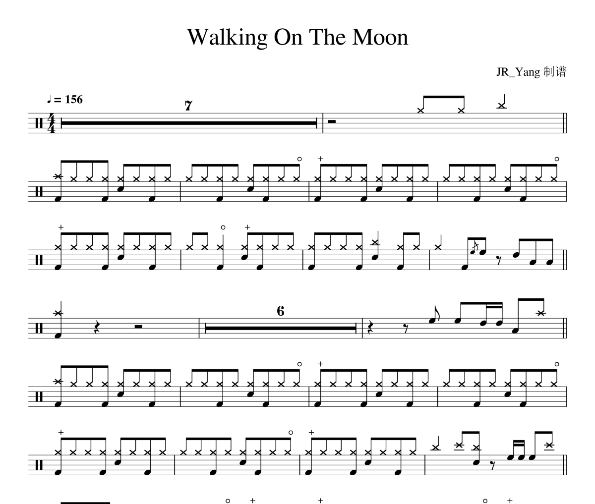 Walking On The Moon鼓谱 鹿晗《Walking On The Moon》(Live)架子鼓|爵士鼓|鼓