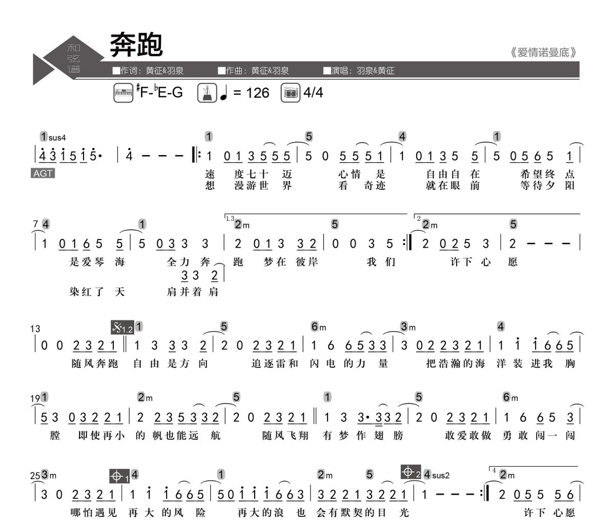 奔跑简谱 羽泉《奔跑》简谱