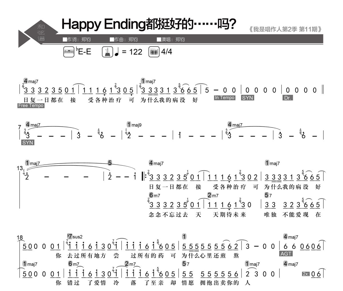 Happy Ending都挺好的吗？简谱 郑钧《Happy Ending都挺好的……吗？》简谱