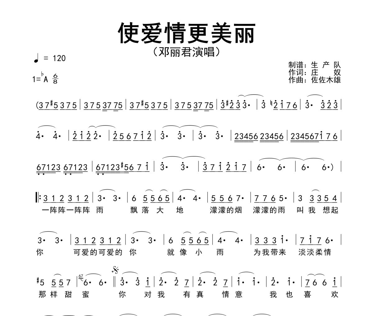 使爱情更美丽简谱 邓丽君《使爱情更美丽》简谱降A调