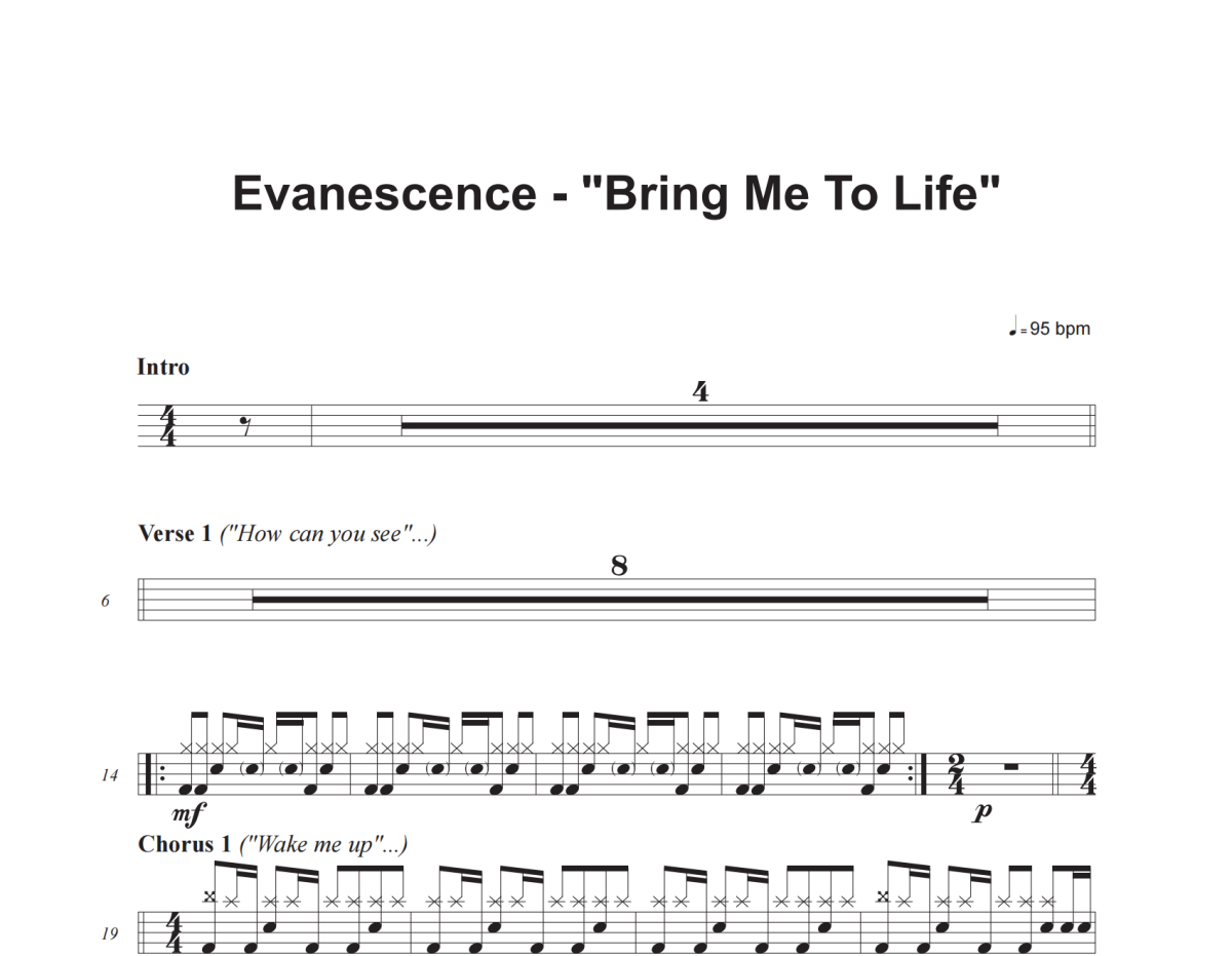 Bring Me To Life鼓谱 Evanescence-Bring Me To Life爵士鼓谱