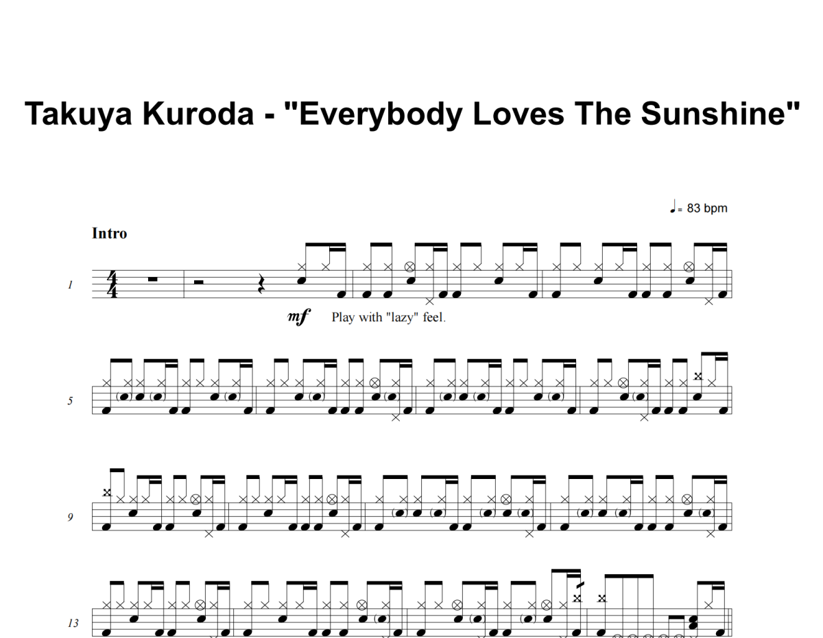 Everybody Loves The Sunshine鼓谱 Takuya Kuroda《Everybody Loves