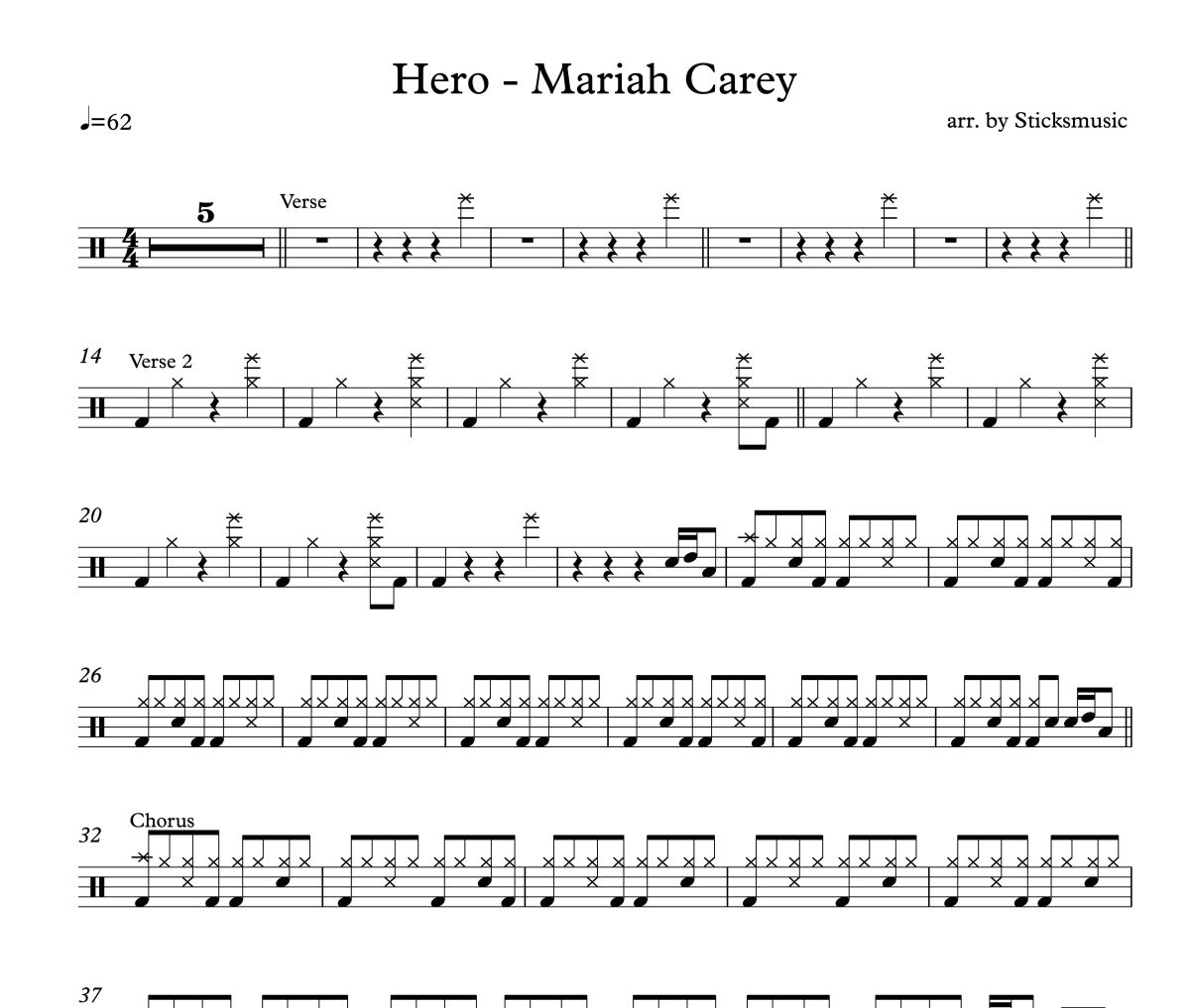 Hero鼓谱 Mariah Carey-Hero架子鼓|爵士鼓|鼓谱